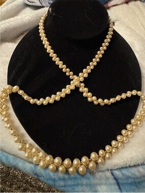 Elegant Gold-Tone Pearl Multi-Strand Necklace